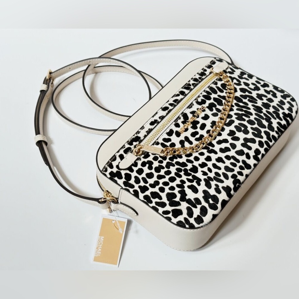 MICHAEL KORS JET SET ITEM CHAIN CROSSBODY BAG LIGHT CREAM MULTI CALF HAIR    NWT - Picture 4 of 16